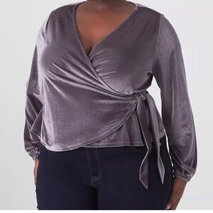LANE BRYANT 22 / 24 2X SILVER Metallic CROSSOVER Faux Wrap Blouse (24-29)